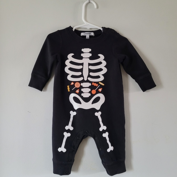 George Baby Halloween Skeleton Black Long Sleeve Romper, Jumpsuit,  6-12M - Picture 3 of 8